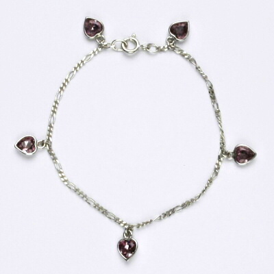 Stříbrný náramek se Swarovski krystaly light ametyst, srdíčka, R 1315