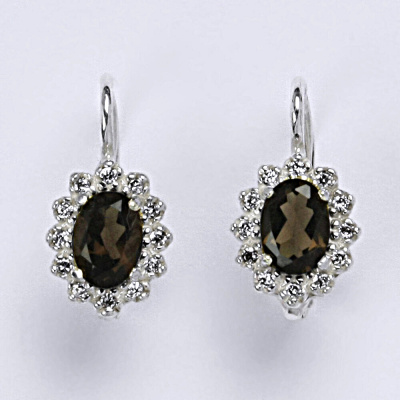 Stříbrné náušnice Kate, přírodní záhněda a čiré zirkony, náušnice ze stříbra, VE 247