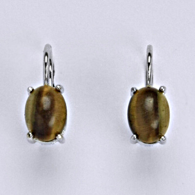 Stříbrné náušnice s přírodním kamenem tygří oko 8x 6mm,NK 1245