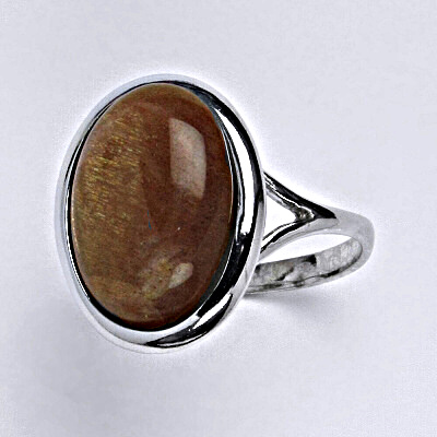 Stříbrný prsten s přírodním kamenem sluneční kámen 16 x 12 mm, T 1455