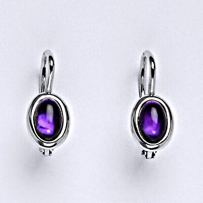 Stříbrné náušnice s přírodním kamenem ametyst 6 x 4 mm, NK 1353