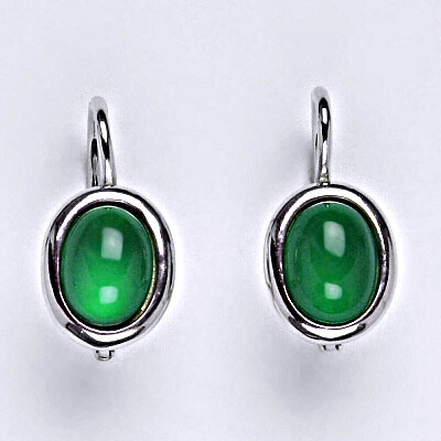 Stříbrné náušnice s přírodním kamenem green agate,zelený achát, NK 1355