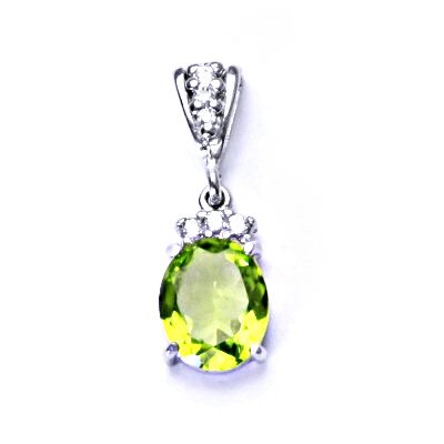 Stříbrný přívěsek, přírodní olivín 10 x 8 mm, čiré zirkony, přívěšek ze stříbra, P 1497/2