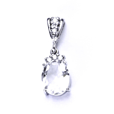 Stříbrný přívěsek,přírodní křišťál 10x8 mm,čiré zirkony, přívěšek ze stříbra, P 1497