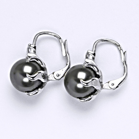 Stříbrné náušnice Swarovski perly dark gray NK 1190