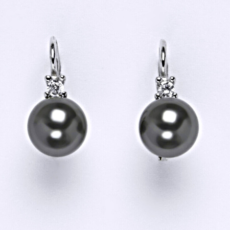 Stříbrné náušnice Swarovski perly dark gray 8 mm NK 1207