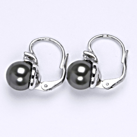 Stříbrné náušnice Swarovski perly dark gray 8 mm NK 1207