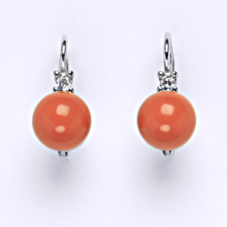 Stříbrné náušnice Swarovski perly coral 8 mm NK 1207