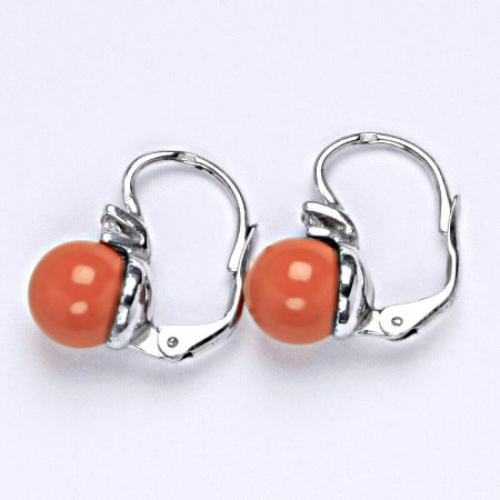 Stříbrné náušnice Swarovski perly coral 8 mm NK 1207