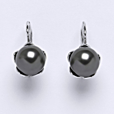 Stříbrné náušnice Swarovski perly dark gray 8 mm NK 1351