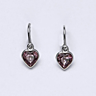 Stříbrné náušnice, srdce, s krystalem Swarovski light ametyst NK 1315 