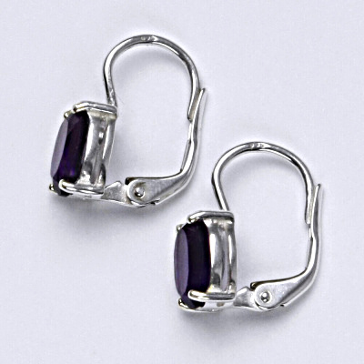 Stříbrné náušnice na patent, přírodní ametyst tmavý (8x6 mm) NK 1245
