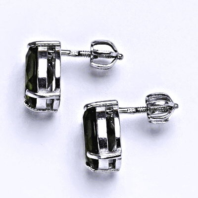 Stříbrné náušnice s přírodním vltavínem 10 x 8 mm, NŠ 1242