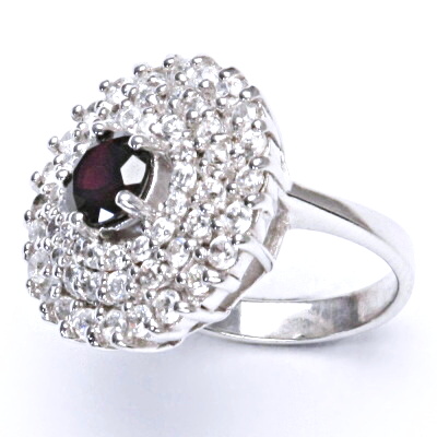 Stříbrný prsten, přírodní granát, šperky s granáty, 11,13 g, vel. 56