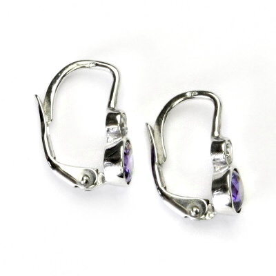 Stříbrné náušnice, čiré zirkony, fialové zirkony, náušnice ze stříbra, NK 1096 