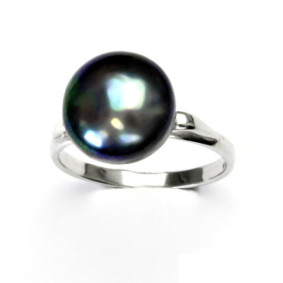 Stříbrný prstýnek, přírodní perla černá 11-12 mm, prsten ze stříbra, T 1510