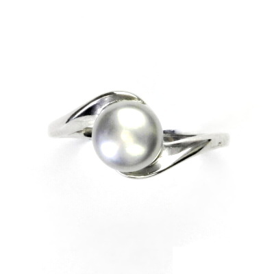 Stříbrný prsten, přírodní říční perla šedá 7,5 - 8 mm , prstýnek ze stříbra, T 1432
