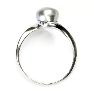 Stříbrný prsten, přírodní říční perla šedá 7,5 - 8 mm , prstýnek ze stříbra, T 1432