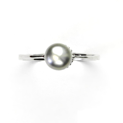 Stříbrný prsten, přírodní říční perla stříbrná, 6 mm, prstýnek ze stříbra,T 1356 šedá