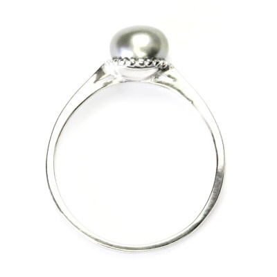 Stříbrný prsten, přírodní říční perla stříbrná, 6 mm, prstýnek ze stříbra,T 1356 šedá