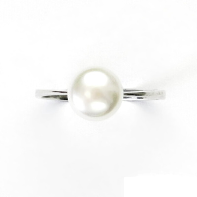 Stříbrný prsten, přírodní říční perla bílá 8 mm, prstýnek ze stříbra, T 1356 