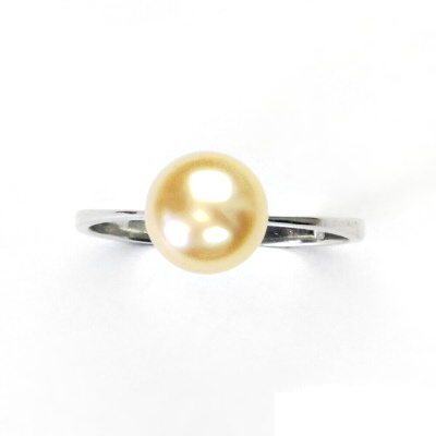 Stříbrný prsten, přírodní říční perla lososová 8 mm, prstýnek ze stříbra, T 1356 