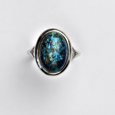 Stříbrný prsten, přírodní chryzokol, T 1454 