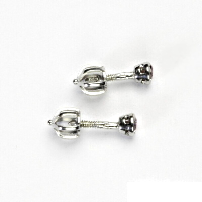 Stříbrné náušnice, růžové zirkony, náušnice na šroubek, stříbro, VE 64