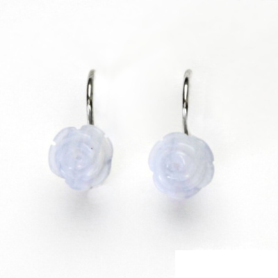 Stříbrné náušnice, přírodní chalcedon, růže, NK 1183