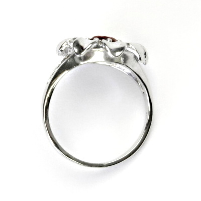 Stříbrný prsten, zirkon v barvě rubínu, prstýnek ze stříbra, kytička, T 1389 B