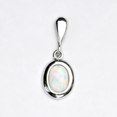 Stříbrný přívěsek, bílý syntetický opál, přívěsek s opálem, P 1354 