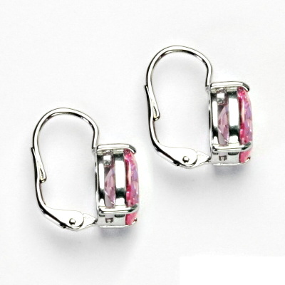 Stříbrné náušnice, růžový zirkon, náušnice ze stříbra, NK 1242