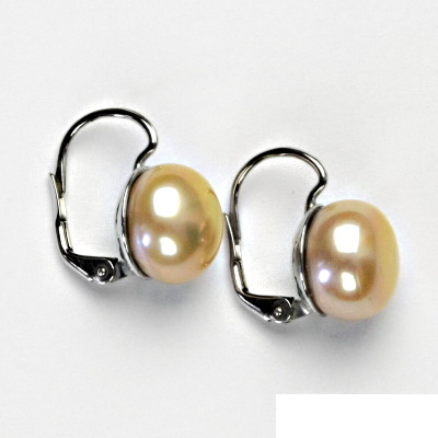 Stříbrné náušnice, přírodní říční perla 10 mm lososová, stříbro, NK 1298