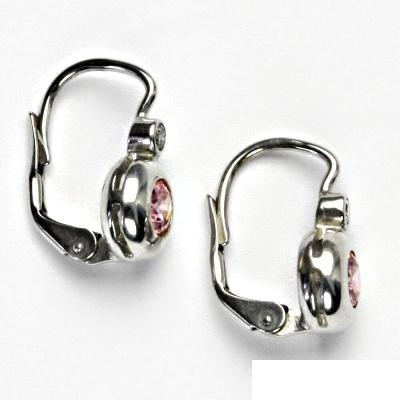 Stříbrné náušnice, zirkon růžový a čirý, náušnice se zirkony, NK 1263
