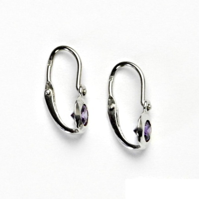 Stříbrné naušnice se zirkony, zirkon ametyst, dětské náušnice, NK 1319 