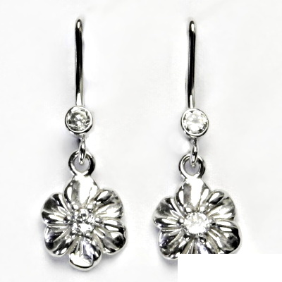 Stříbrné náušnice, kytičky, čirý zirkon, náušnice ze stříbra NK 28/1434