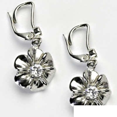 Stříbrné náušnice, kytičky, čirý zirkon, náušnice ze stříbra NK 28/1434 