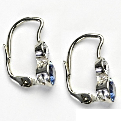 Stříbrné náušnice, čirý zirkon a zirkon akvamarín, náušnice na klapku, NK 1033