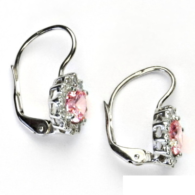 Stříbrné náušnice, čiré zirkony, růžový zirkon, náušnice ze stříbra, NK 1495 