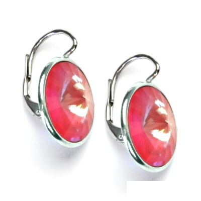 Stříbrné náušnice, Swarovski krystal, AC neon pink, NK 1372