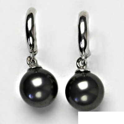 Stříbrné naušnice s černou Swarovski perlou 10 mm, VE 170/sw.10 mm 