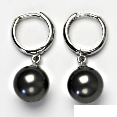 Stříbrné naušnice s černou Swarovski perlou 10 mm, VE 170/sw.10 mm