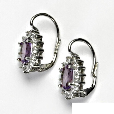 Stříbrné náušnice, přírodní světlý ametyst, čiré zirkony, Kate, NK 1507