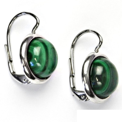 Stříbrné náušnice, přírodní malachit 10 mm, náušnice ze stříbra, NK 1452