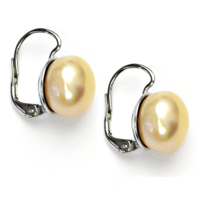 Stříbrné náušnice, přírodní říční perla 10 mm lososová, stříbro, NK 1298