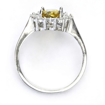 Stříbrný prsten, žlutý zirkon, čiré zirkony, Kate, T 1507