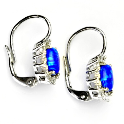 Stříbrné náušnice Kate, syntetický tm. modrý opál, čiré zirkony, NK 1480 