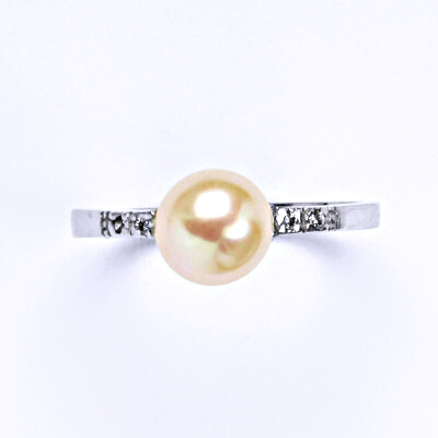 Stříbrný prsten s lososvou přírodní perlou 8 mm, T 1211