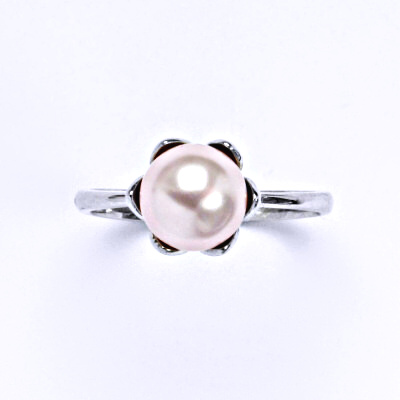 Stříbrný prsten se Swarovski rosaline perlou 8 mm, T 1351