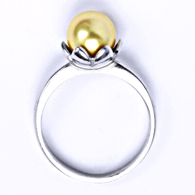 Stříbrný prsten se Swarovski gold perlou 8 mm, T 1351